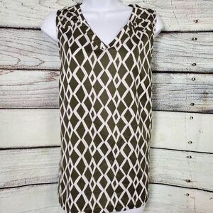 Christopher & Banks Women’s Green White Geometric Sleeveless Blouse Large